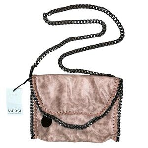 Mersi Pink Suede Crossbody Bag with Chain Strap